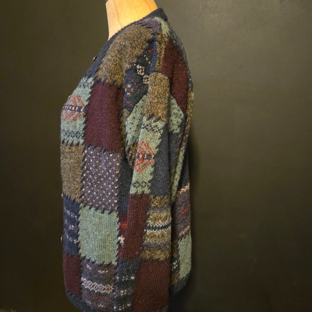 VTG Eddie Bauer "Legend Collection" Deer Bay Patchwork Knit Cardigan medium - Picture 3 of 10